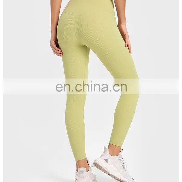 Custom Logo Wholesale Ribbed High Stretch Gym Yoga Fitness Tights Workout Running Training Sports Wear Legging Pants For Women photo-3
