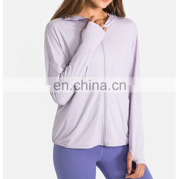 New Outdoor Rash Guard Custom Logo Sportswear Hoodie Jogger Suits Wome Thumb Hole Sun Protection Clothing Yoga Jacket photo-3