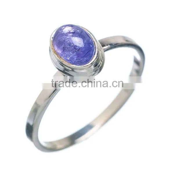 925 SOLID STERLING FINE SILVER VERY THIN TANZANITE RING MIDI RING
