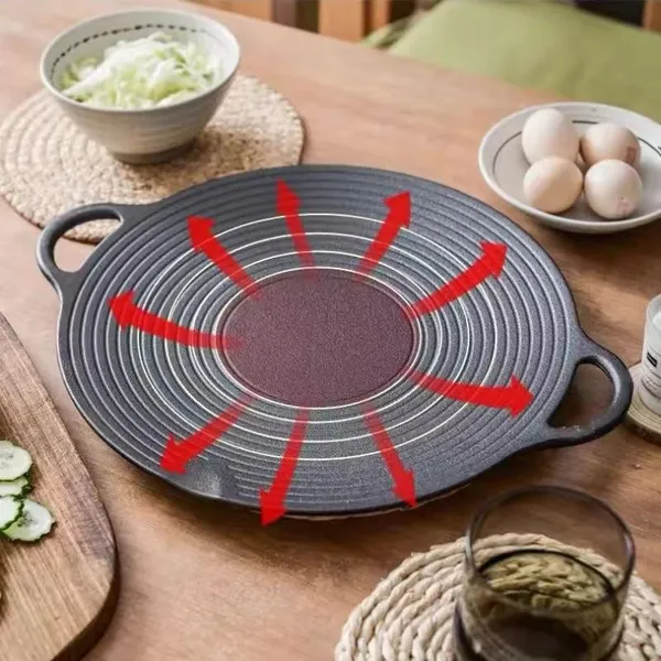 Korean BBQ Grill Pan, Nonstick Stovetop Grill Plate With Handles, Cast Iron Round Griddle Pan Indoor Outdoor Grilling 11.8in photo-3