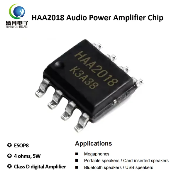 10pcs HAA2018 Amplifier IC Small Speaker 4 Ohms 5W Audio Power Amplifier Chip SOP8 Voice Amplifier Circuit Replaces to 8002 Chip for Bluetooth Speaker