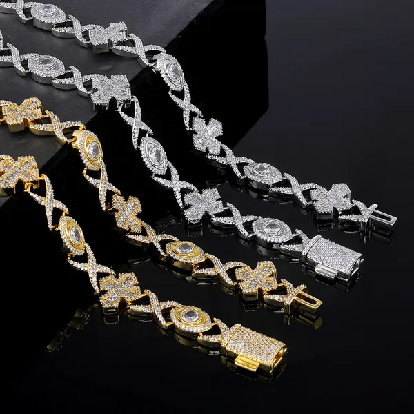 Hip Hop Jewelry Cuban Link Chain Bracelet With Cross Eye Design Iced Out Baguette CZ Stones Chain Gifts for Women photo-3