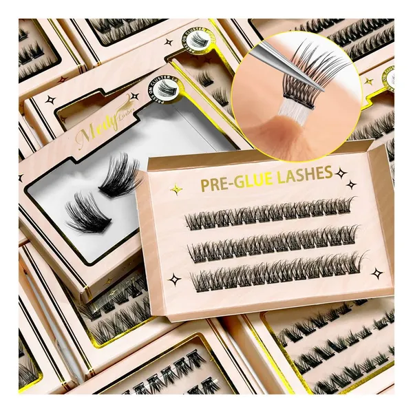 Reusable Self Stick Press Lashes Waterproof Synthetic Hair Lash Clusters for Pre Glued Long Lasting Cruelty-Free Glow