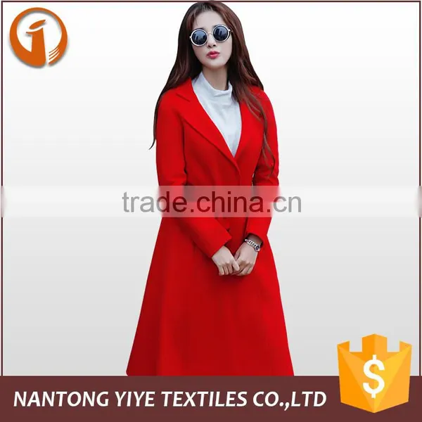 Factory Price 2016 Women Red Plaid Turn Down Collar Winter Long Coat photo-2
