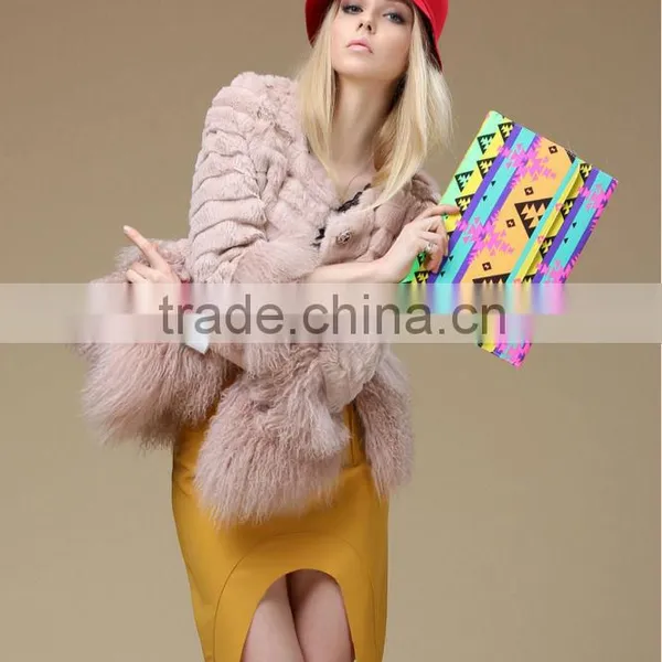 Newest Mongolian Lamb & Rabbit Fur Coats Unique European Women Winter Coats "11"