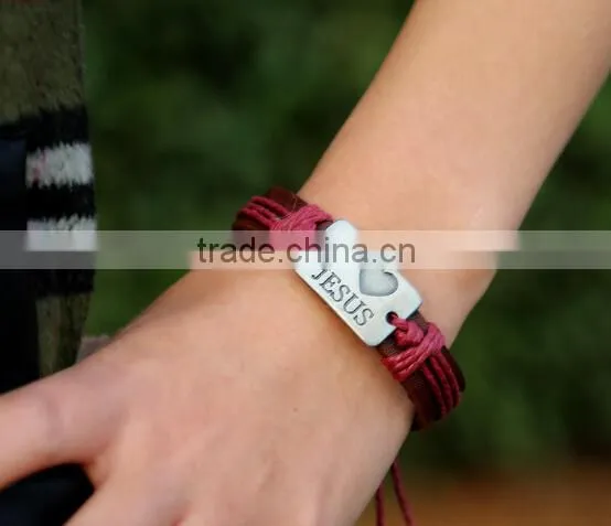 >>Best Selling Christian I LOVE JESUS Leather Bracelet/ photo-2