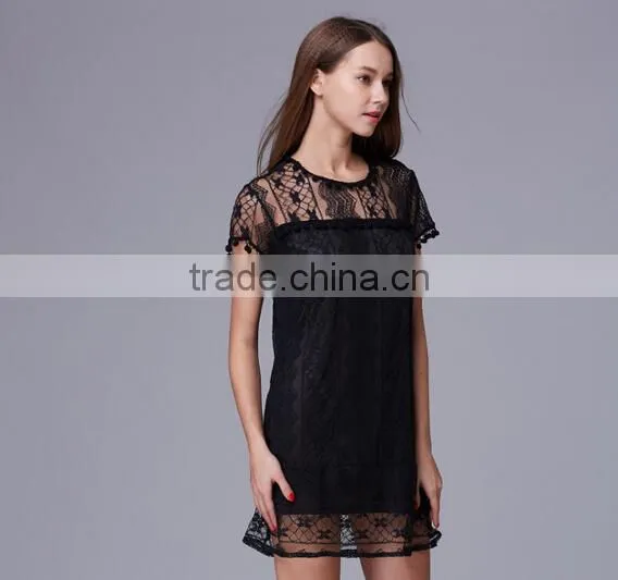 Latest Design Lady's Tassel Sexy Lace Evening Dress/ photo-3