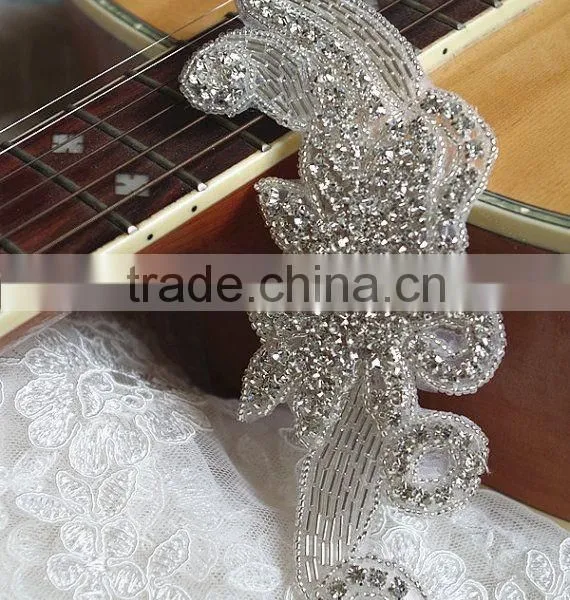 Bridal Trimmings Clear Crystal Rhinestone Applique With Pearls Hotfix for Wedding Dress Accessory photo-6
