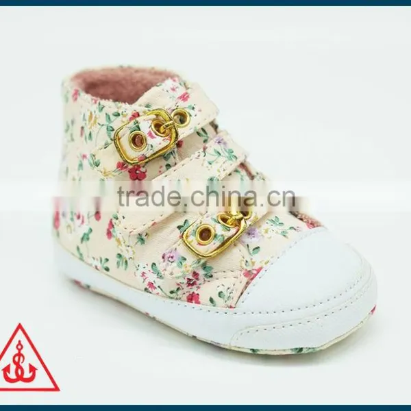 New Born Floral Print Buckle PU Baby Shoes