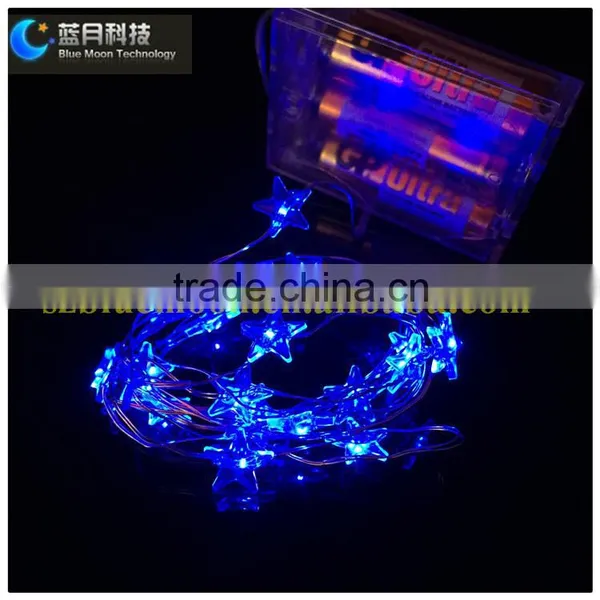 2016 Decoration Led Copper Wire Silver Wire Star Light String 3AA Batteris Operated PVC Box Packaging photo-3