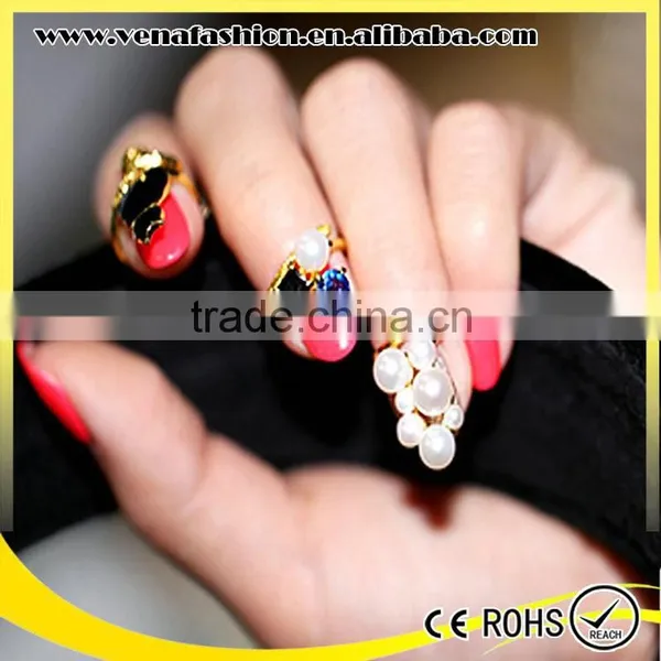 Girls Japan Gemstone Pearl Finger Nail Ring Jewelry photo-4