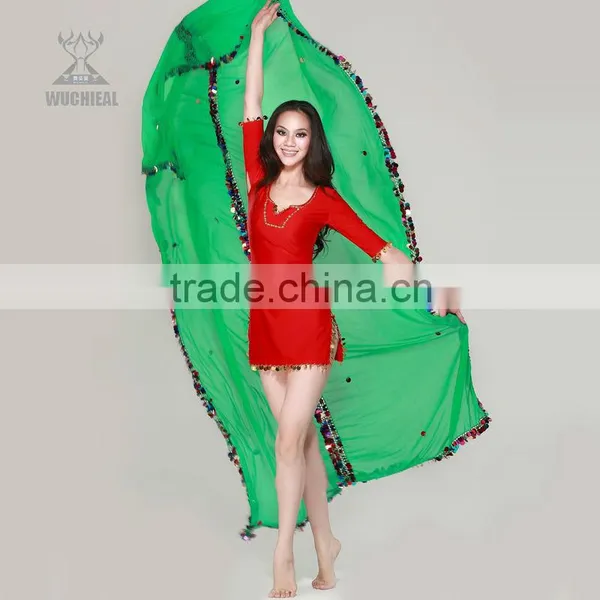 Guangzhou Qiancai Wuchieal 2013 Elegant Colorful Bellydance Veils,plus Size Shining Belly Dance Veils (SJ015)