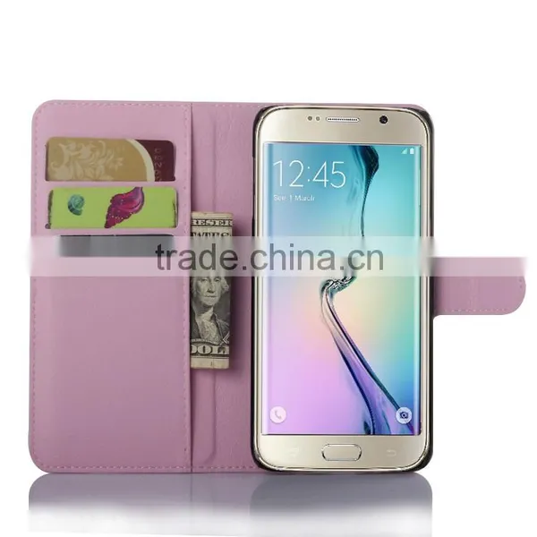 Hot Selling Ultra Thin Lichee PU Leather Case Wallet Folio Flip Cover for Samsung GALAXY S6 Edge Plus photo-2