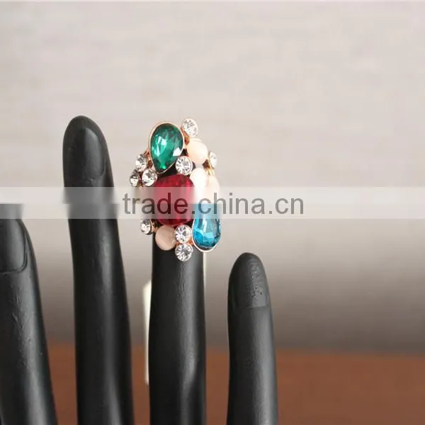 Gold Plated Rings, Colorful Glass Diamond Rings, Rhinestone Noble Ring for Girls