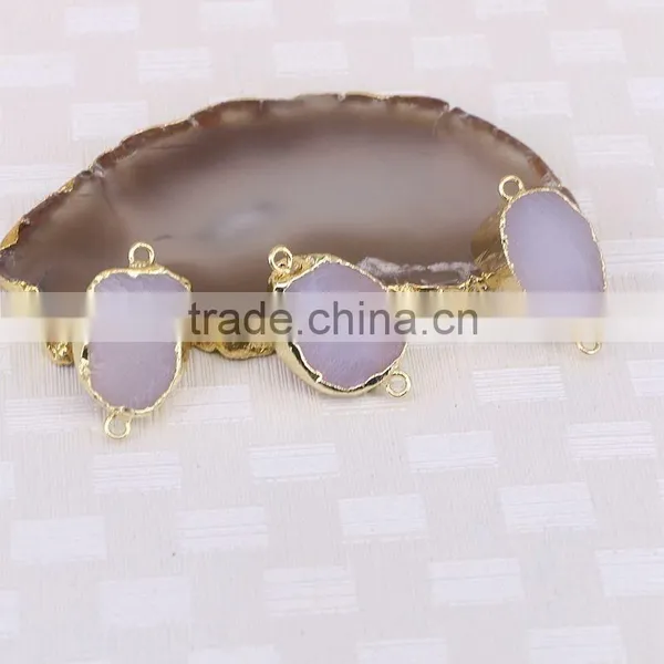 Druzy Agate Connector Beads Gold Plated Edged Natural Color Druzy Geode Agate Connector Gem Stone Quartz Jewelry Charms photo-2