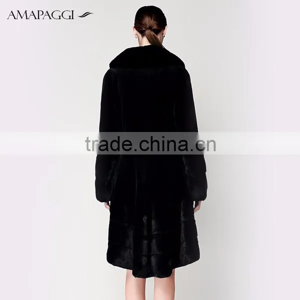 201new Styles Long Black Natural Mink Fur Coat for Winter photo-3