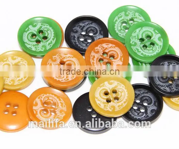 4 Holes Fancy DTM Black, Yellow, Orange Natural Corozo Nut Logo, Figure Engraved on Buttons photo-3