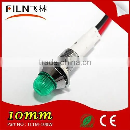 Filn 10mm Panel Mount Metal Chrome Plated Brass Bezel Pre Wired Super Bright Red Lens Bidirectional Led Indicator Panel Light photo-2