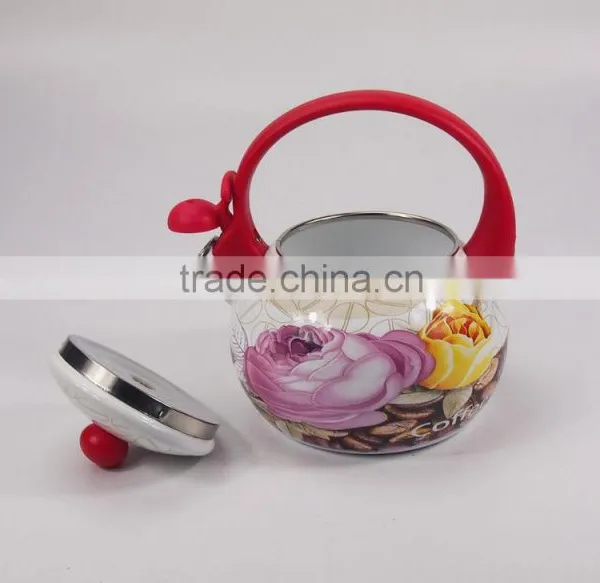 Elegant Red Rose Flower Enamel Kettle Teapot Whistling photo-4