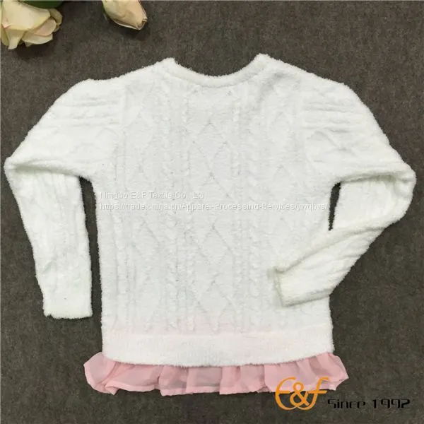 Falbala Long Sleeves Special Cable Pattern Sweater for Girl photo-2