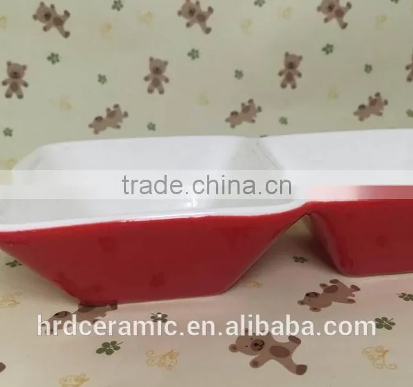 Stocked Three Small Ceramic Grids Red Dinner Plate photo-3