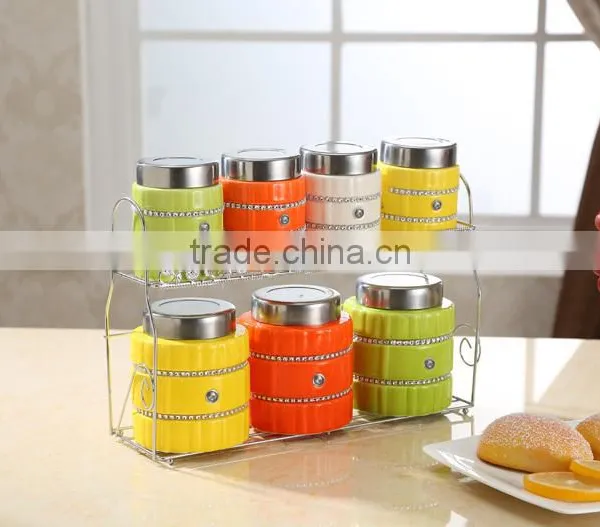 Kitchenware Useful Ceramic Canister Set With Stainless Metal Stand photo-6
