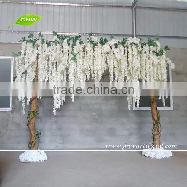 GNW 8ft White Metal Wedding Arch With Cherry Blossom Flowers for Sale as Wedding Backdrop Decoration photo-2
