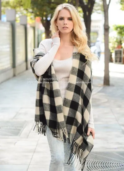 Soft Winter Plaid Checked Pashmina Scarf Shawl Wraps Manufacturer photo-4