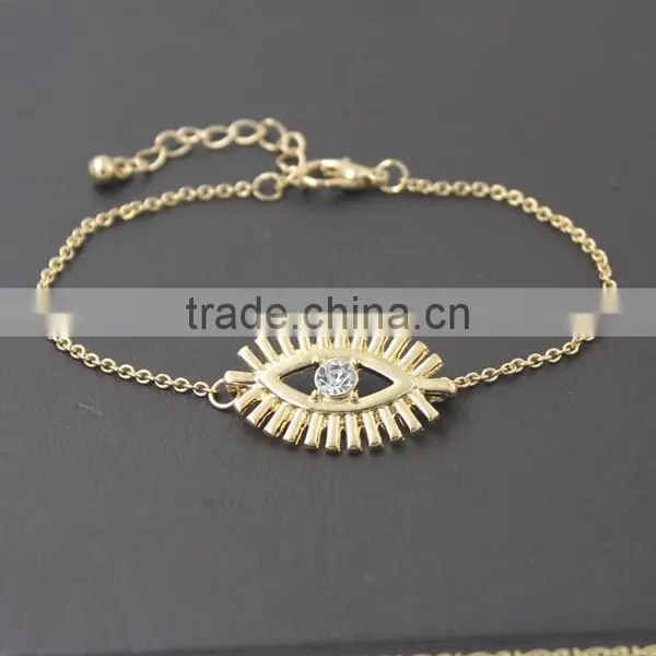 Simple Rhinestone Evil Eye Charm Gold Chain Bracelet photo-2