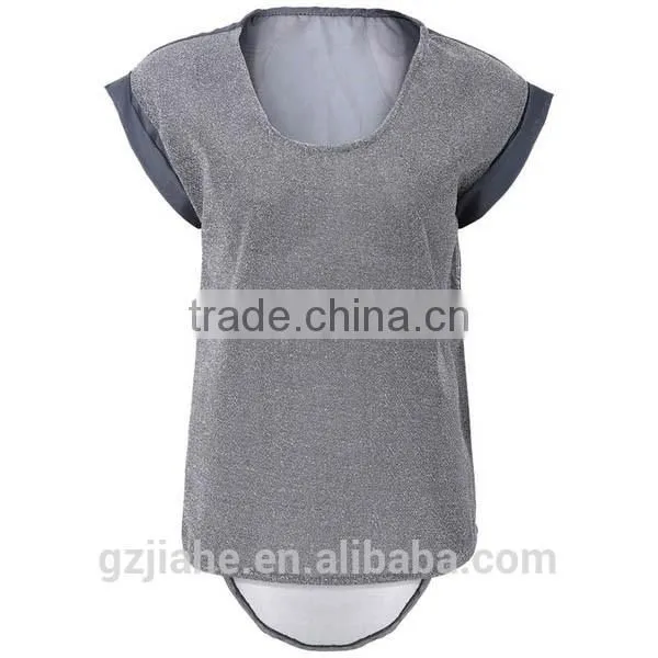 2015 New Summer Fashion Women Clothes V-Neck Patchwork Casual Tops Loose Casual Chiffon T Shirt Blouse Plus Size photo-2
