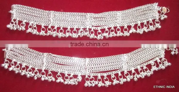 SILVER Tone Chain Bells GHUNGROO ANKLET PAYAL Foot Bracelet Pair photo-2