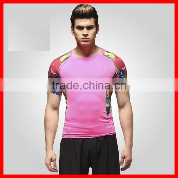 2015 Men Sport Fitness Wear T Shirt Custom Sublimation Short Sleeve Compression Shirt photo-3