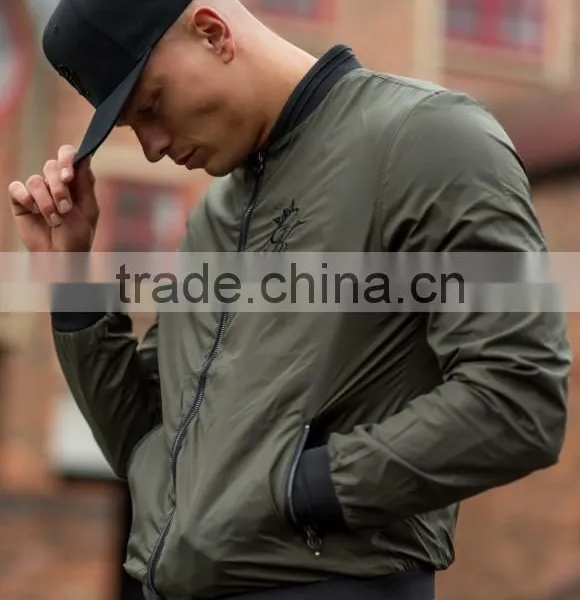 Hot Sale Khaki Men's Bomber Jacket 100% Polyester Dri-Fit Performance Full Zip Jacket Lightweight Windbreaker photo-2