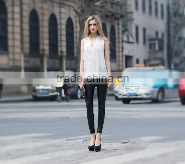 V Neck Summer Coat Stripe Vest for Young Ladies Latest Fashion Blouse photo-2
