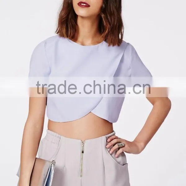 Hot Selling Wrap Front Baby Blue Crop Top Wholesale Women Tank Tops photo-4