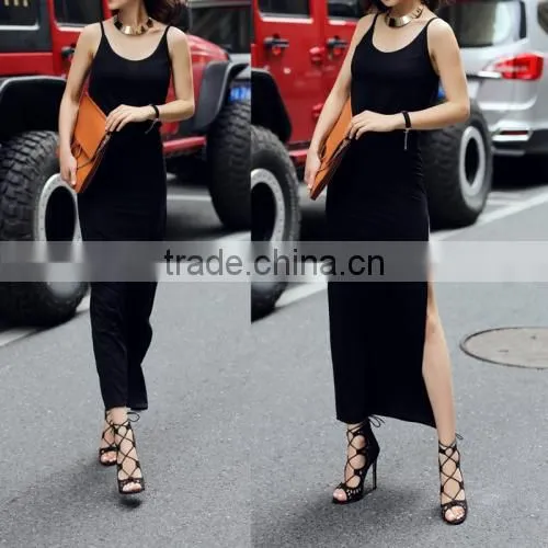 Cotton Black Slip Backless Halter Neck Sexy Summer Dress photo-3