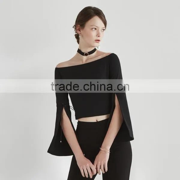 Trumpet Sleeve Round Neck Casual Fashion Lady Blouse for Wholesale photo-4