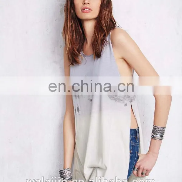 Round Neck Ladies Print Sleeveless t Shirt, Double Slit Tops photo-3