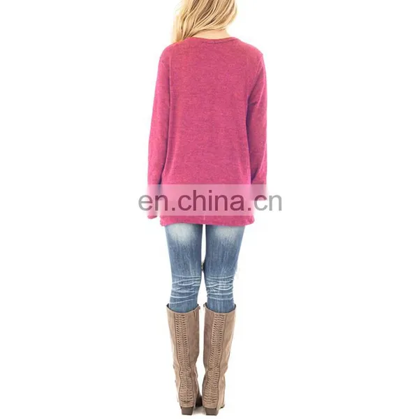 Wholesale Solid Color Hem Irregular Knot Blank Long Sleeve Women T Shirt photo-2