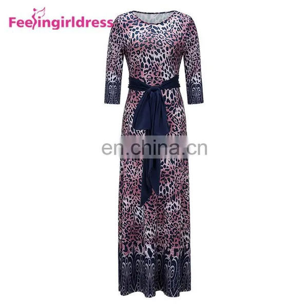 Wholesale India Fashion Printing Floral Leopard Casual Maxi Dress Long Sleeve photo-4