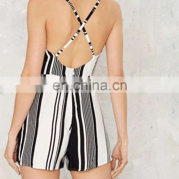 White and Navy Stripes Fashion Jumpsuit Adjustable Straps Unlined v Neck With Crossover Design Jumpsuits for Women 2016 photo-3