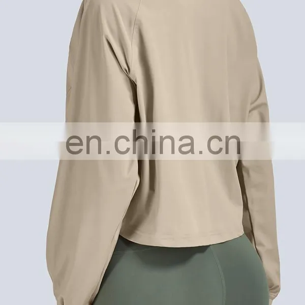 Custom Autumn&Winter Loose Gym Wear Crop Top Jacket Stand Collar Sports Full Zip Long Sleeve Workout Active Fitness Women Coat photo-2