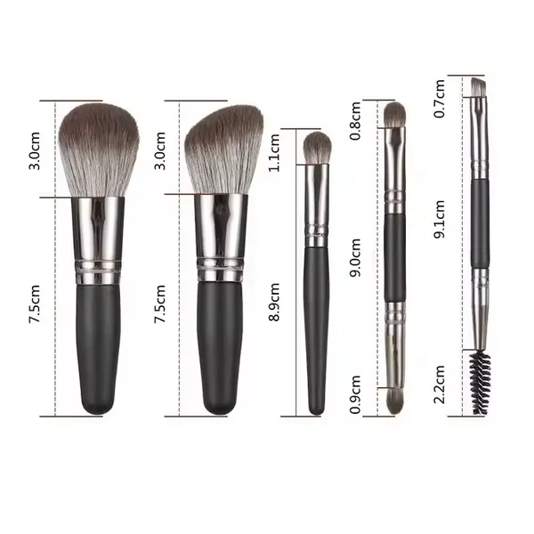 Cheap 5pcs Mini Travel Makeup Brushes Set PU Bag Beauty Brushes Private Label Cosmetics Tool Powder Blush Face Makeup Brush Set photo-4