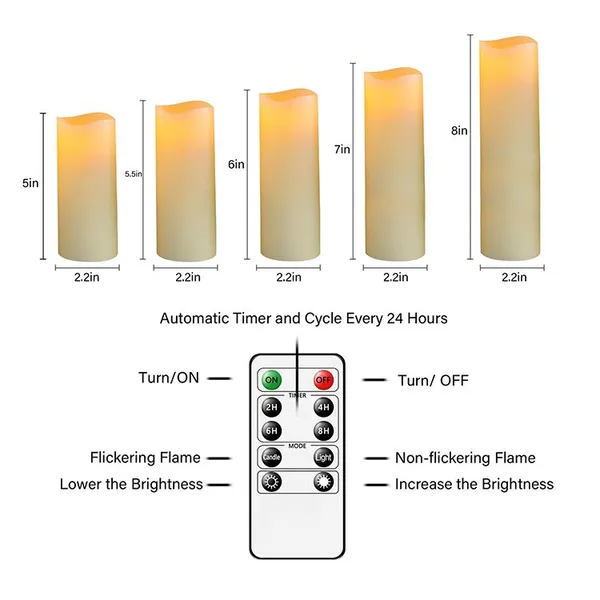 Wholesale Perfect Suit Paraffin Real Wax 5pcs Set 2AA Batteries Candles With Bullet Wick Remote Candles photo-4