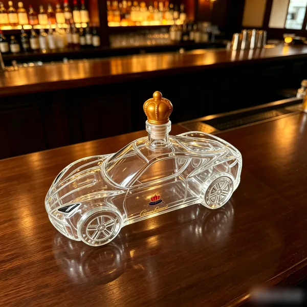 China Huaqi Glass Sports Car Shaped Whiskey Decanter With Crown Lid, Novelty Glass Liquor Bottle for Bar Gift photo-5