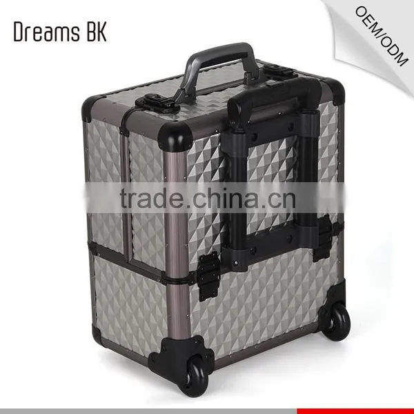 2016 High Quality Aluminum Trolley Make up Case Beauty Display Case With Rolling Wheels photo-3