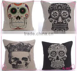 Soft Linen Cotton Material Pillow Case for Car Sofa Home Decor Customized Cushion Cover Case Skull Printed