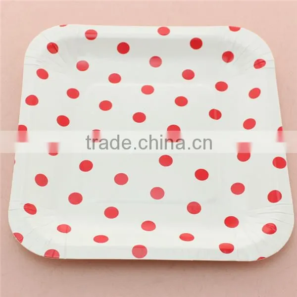 China Wholesale Fancy Dotted 7 Inch Square Paper Plates photo-5