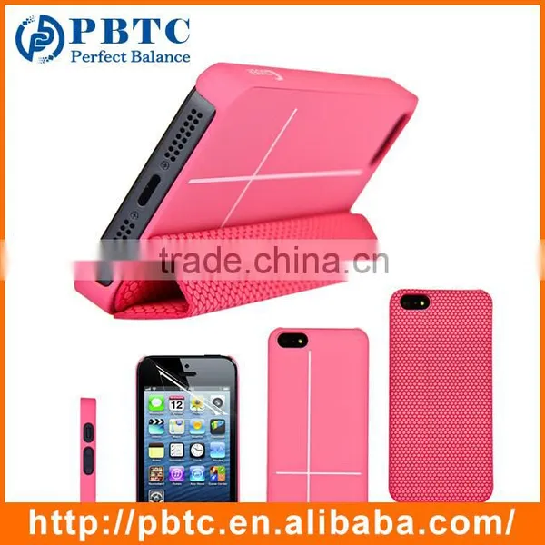 Set Screen Protector And Case For Iphone 5 , Black Hexagon Pattern Smart PU Case Cover photo-4