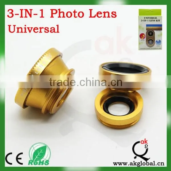 China Supplier Universal Clip 3 in 1 Lens Fisheye Wide Angle Macro Mobile Phone Lens photo-3